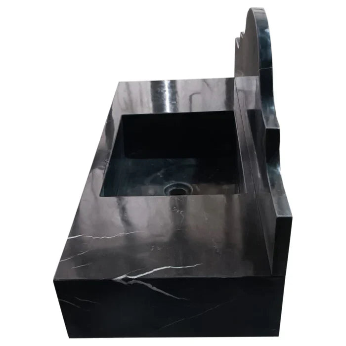 Toros Black Marble Wall-mount Bathroom Sink with Backsplash Polished (W)15" (L)33" (H)6" by GobekDesign