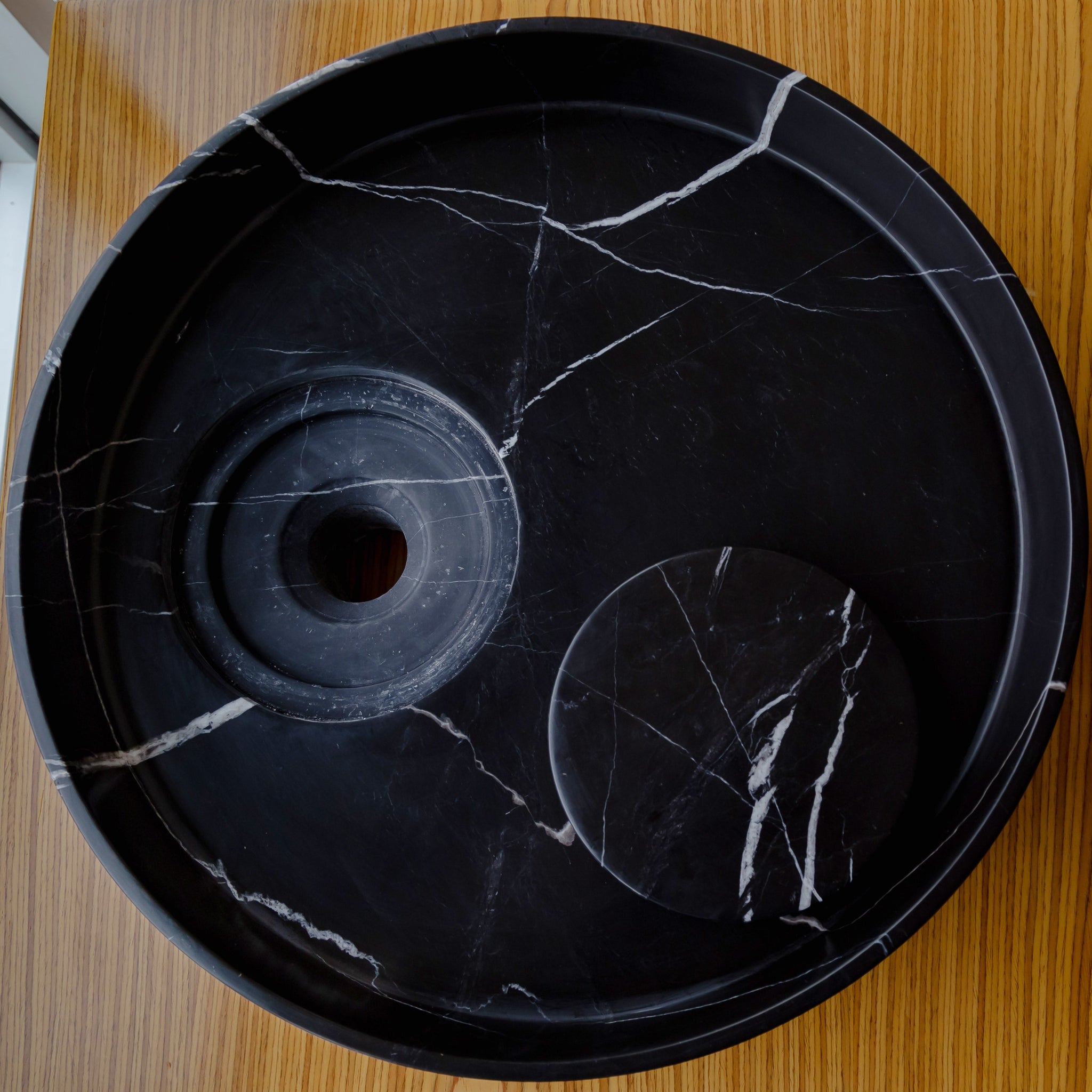 Toros Black Natural Stone Marble Artistic Vessel Sink Polished (D)17.5" (H)6" by GobekDesign
