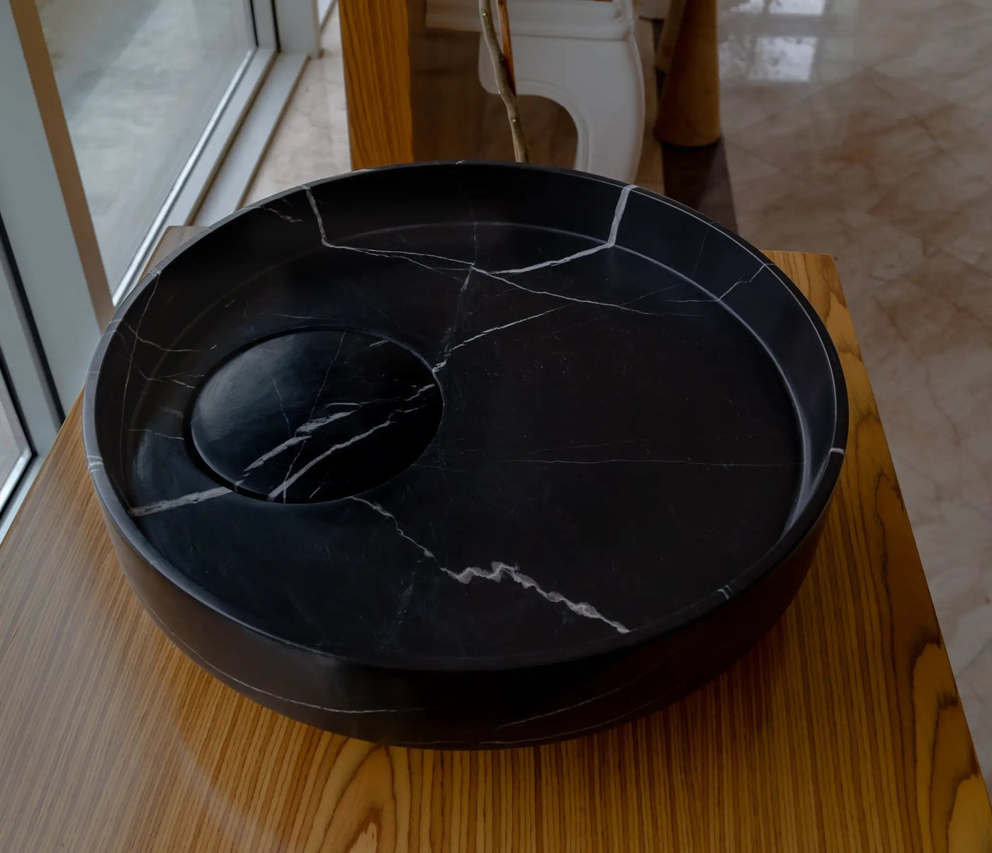 Black Marble Artistic Vessel Sink - Polished 17.5 x 6 Inches by GobekDesign