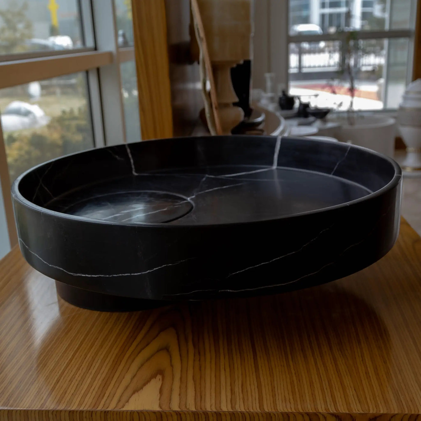 Black Marble Artistic Vessel Sink - Polished 17.5 x 6 Inches by GobekDesign