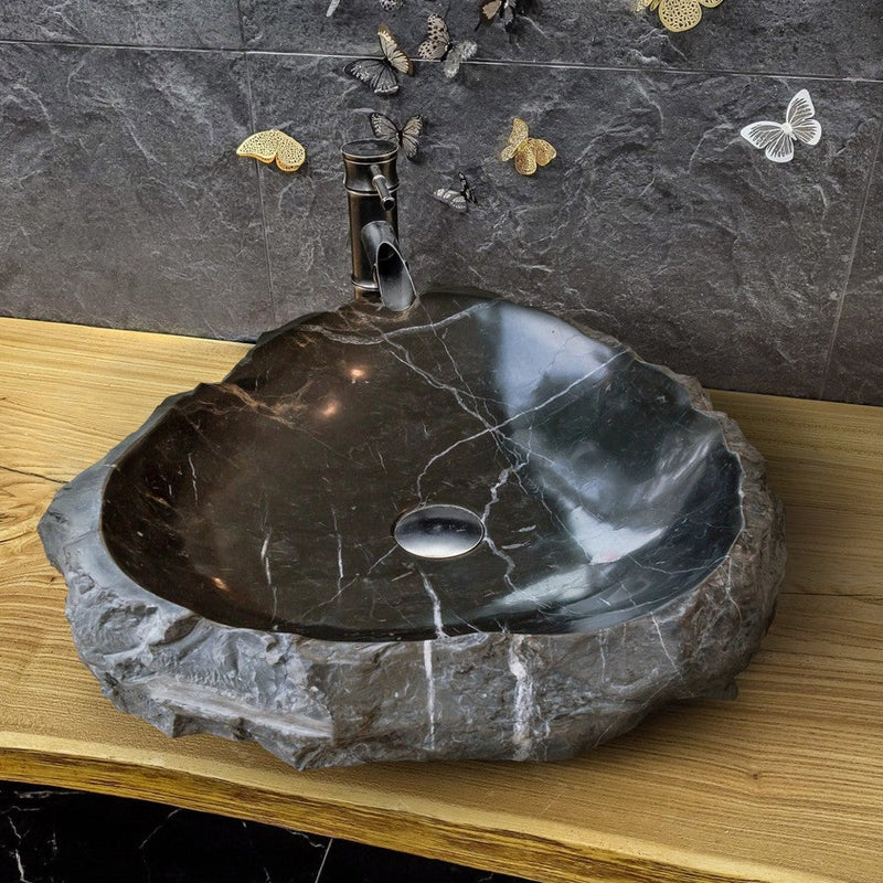 Toros Black Marble Natural Stone Vessel Sink (W)31" (L)23" (H)6" by GobekDesign