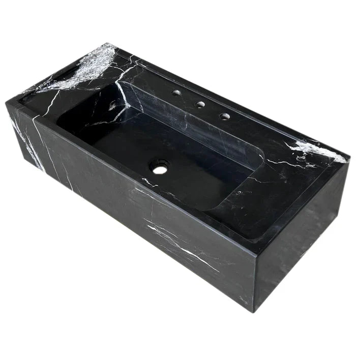 Toros Black Marble Rectangular Wall-mount Bathroom Sink (W)16" (L)36" (H)10" by GobekDesign