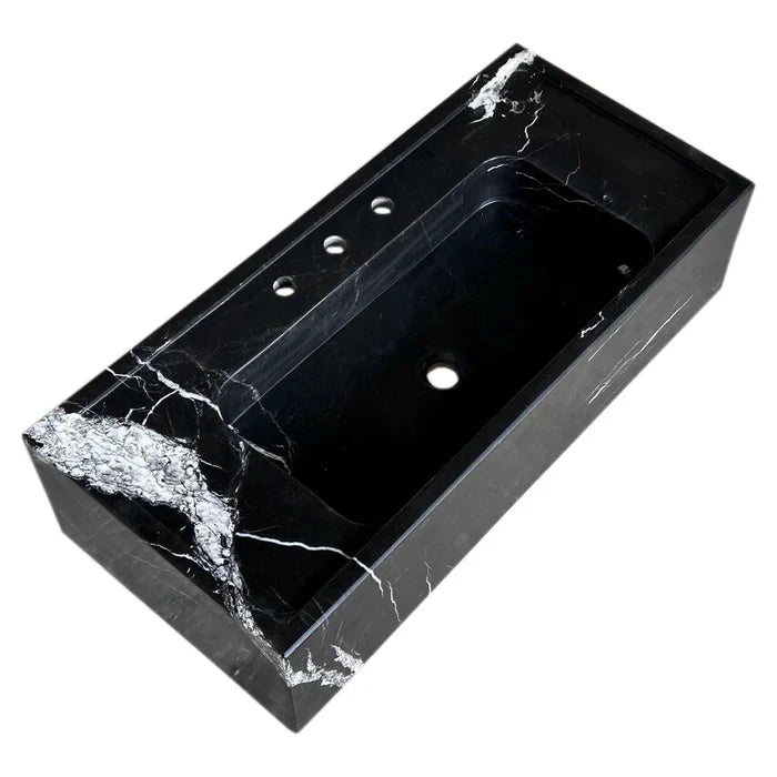 Toros Black Marble Rectangular Wall-mount Bathroom Sink (W)16" (L)36" (H)10" by GobekDesign