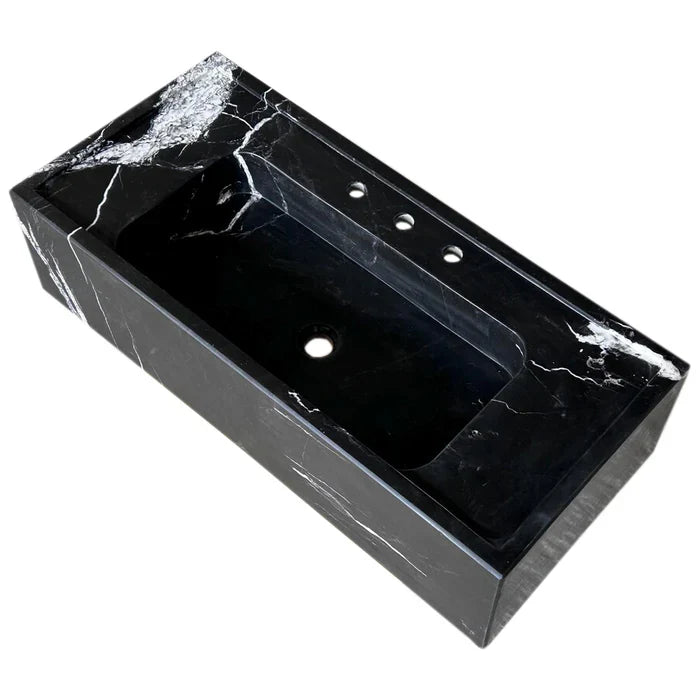 Toros Black Marble Rectangular Wall-mount Bathroom Sink (W)16" (L)36" (H)10" by GobekDesign