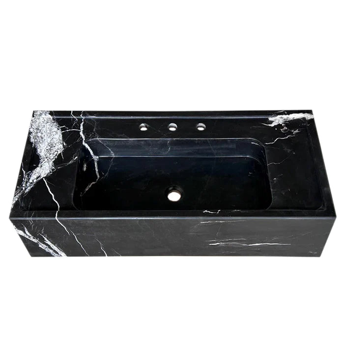 Toros Black Marble Rectangular Wall-mount Bathroom Sink (W)16" (L)36" (H)10" by GobekDesign