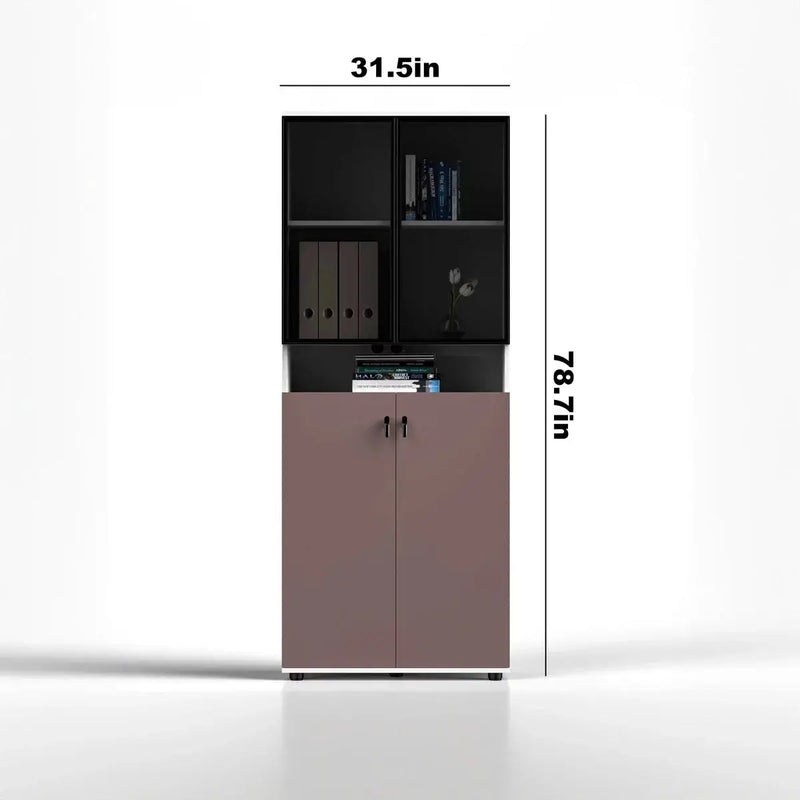 Thurby · Office Cabinet w/ Glass Panel Display Shelves by Arc Grove
