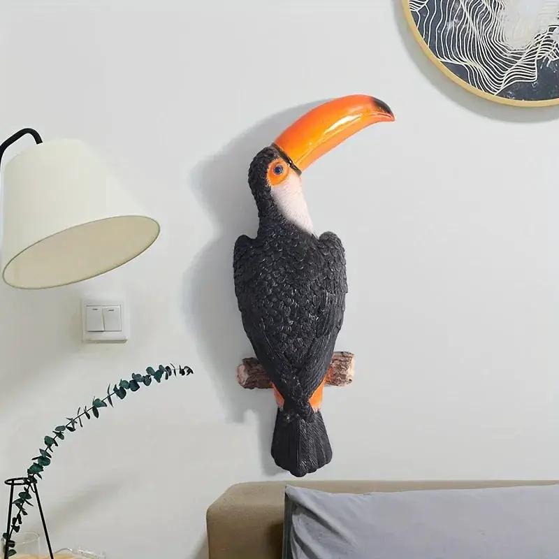 [Toucan Wall Art] Resin Toucan Wall Art Decoration - Weather-Resistant Handcrafted Tropical Bird Sculpture - Indoor/Outdoor Hanging Decor for Patio, Living Room, Garden - No Electricity Needed by House Of Avana