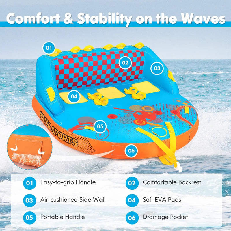 Towable Tube for Boating 3 Riders Water Sport Towables Sofa Pull Tube with Nylon Cover by DirectDeals