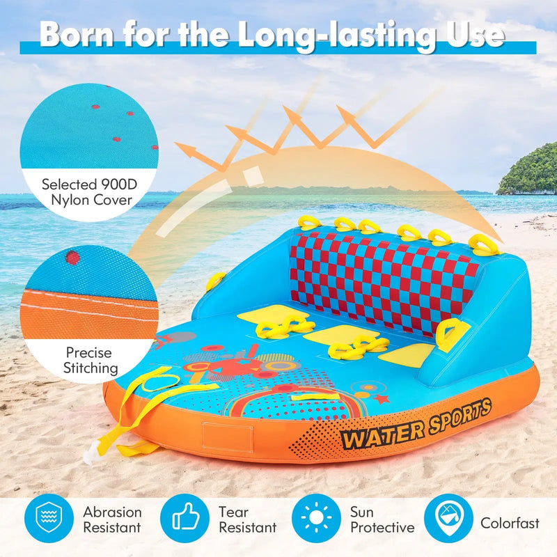 Towable Tube for Boating 3 Riders Water Sport Towables Sofa Pull Tube with Nylon Cover by DirectDeals