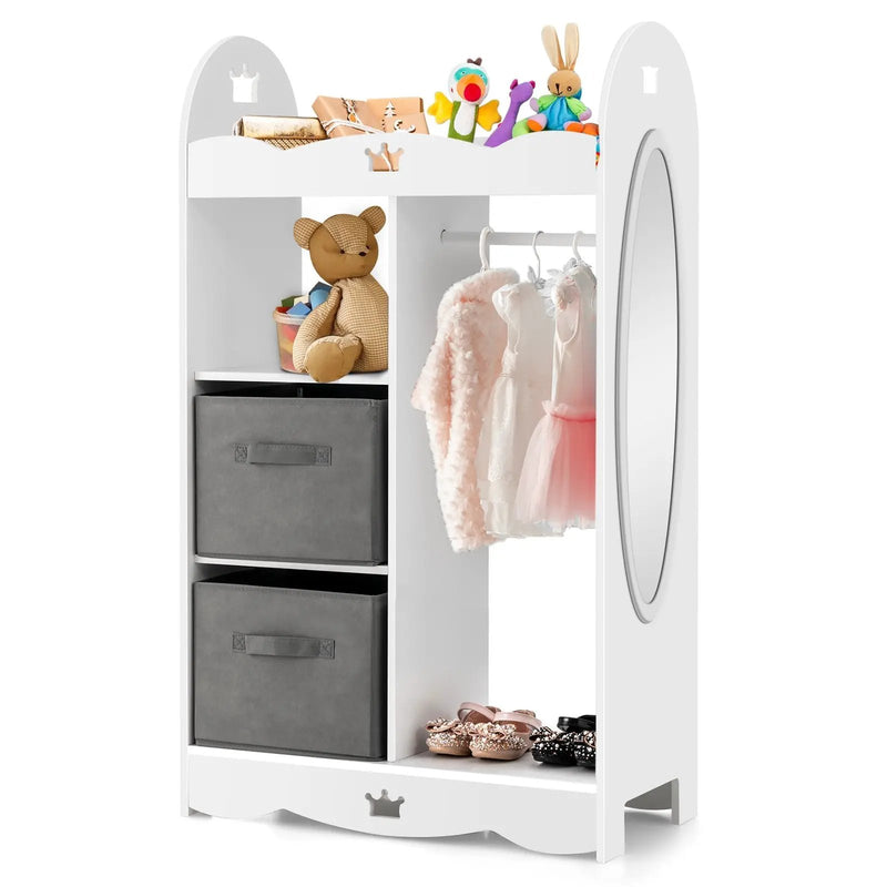Kids Dress up Storage Costume Closet with Mirror and Toy Bins-White by DirectDeals