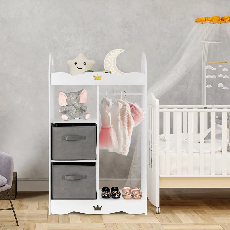 Kids Dress up Storage Costume Closet with Mirror and Toy Bins-White by DirectDeals