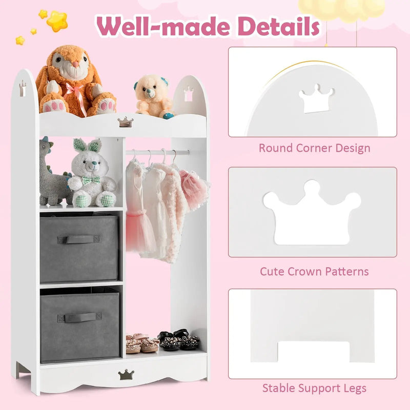 Kids Dress up Storage Costume Closet with Mirror and Toy Bins-White by DirectDeals