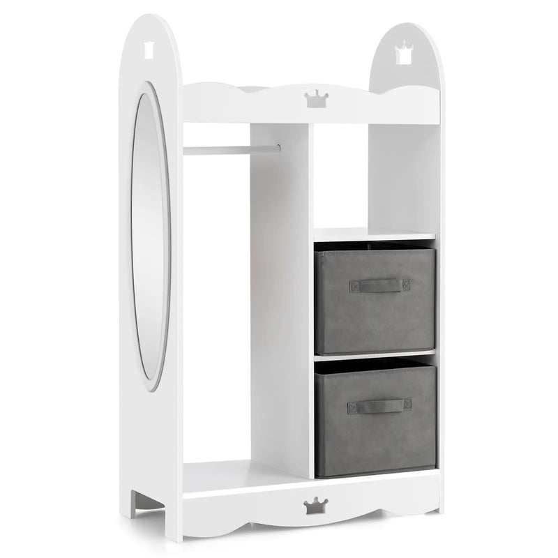 Kids Dress up Storage Costume Closet with Mirror and Toy Bins-White by DirectDeals
