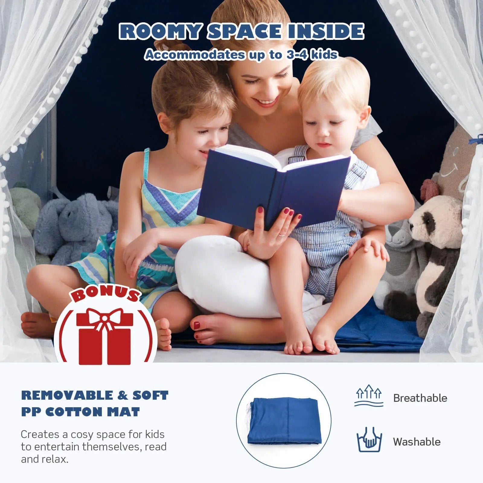 Large Kids Play Tent with Removable Cotton Mat by DirectDeals