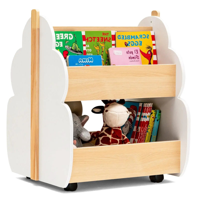 Kids Wooden Bookshelf with Universal Wheels by DirectDeals