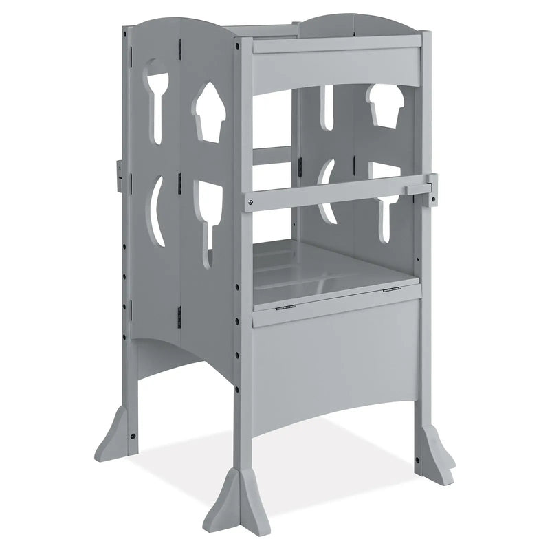 Folding Wooden Step Stool with Lockable Safety Rail for Toddler 3+ by DirectDeals