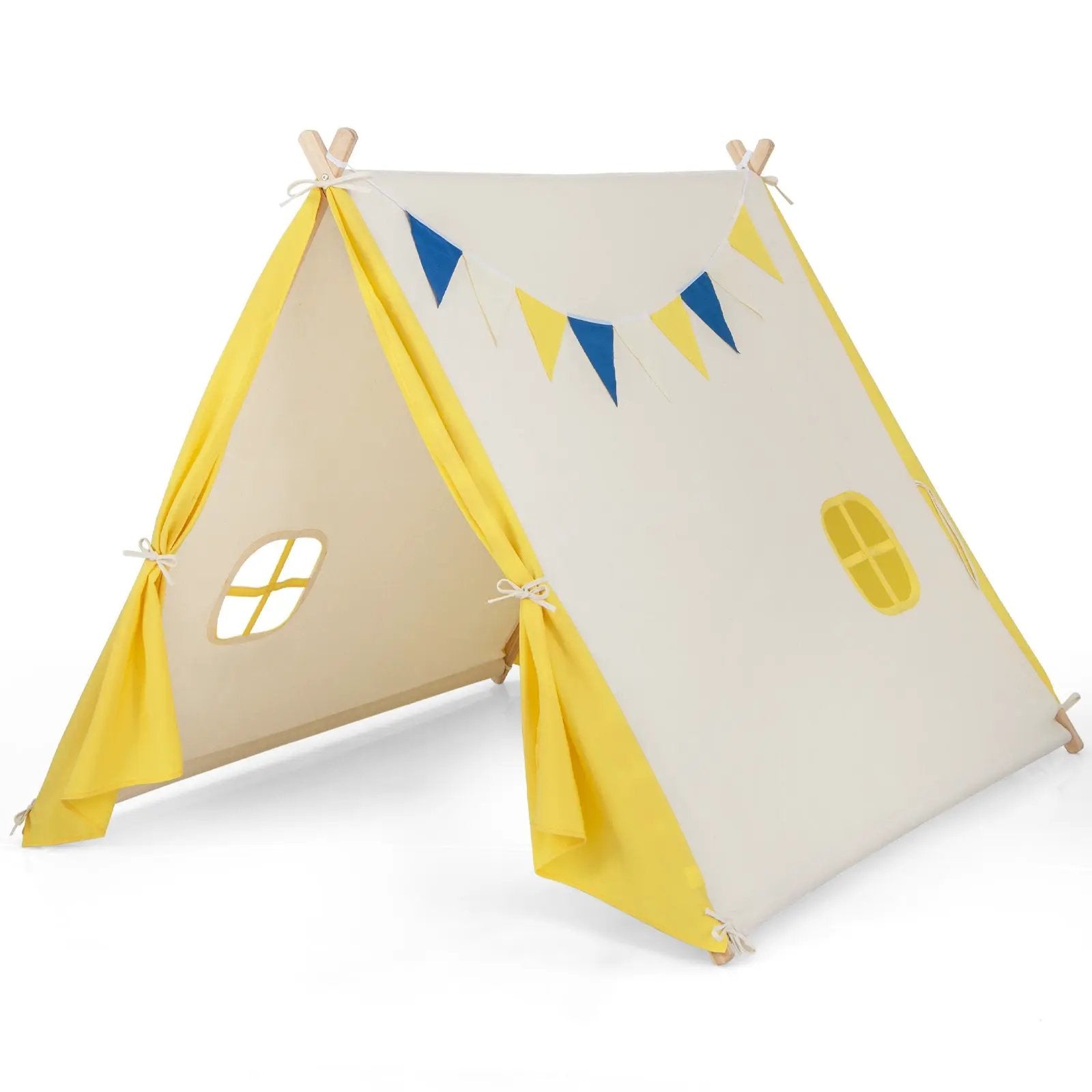 Kids Play Tent with Solid Wood Frame Holiday Birthday Gift & Toy for Boys & Girls-Yellow by DirectDeals