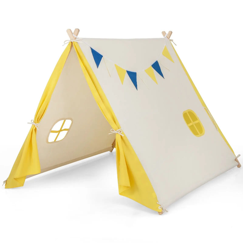 Kids Play Tent with Solid Wood Frame Holiday Birthday Gift & Toy for Boys & Girls-Yellow by DirectDeals