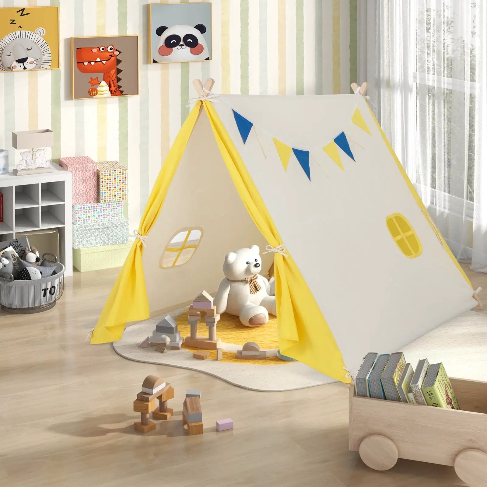Kids Play Tent with Solid Wood Frame Holiday Birthday Gift & Toy for Boys & Girls-Yellow by DirectDeals