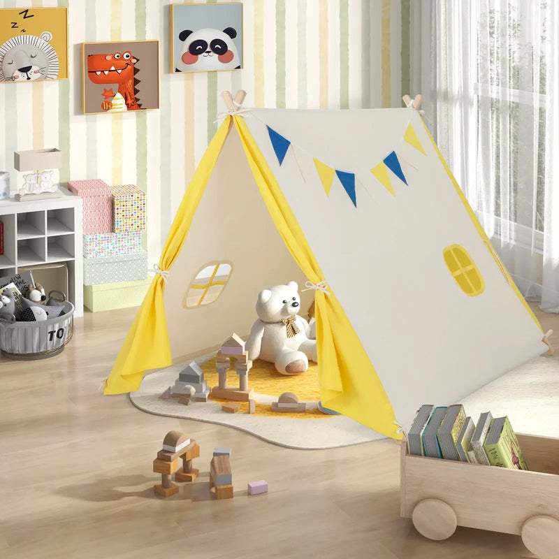 Kids Play Tent with Solid Wood Frame Holiday Birthday Gift & Toy for Boys & Girls-Yellow by DirectDeals