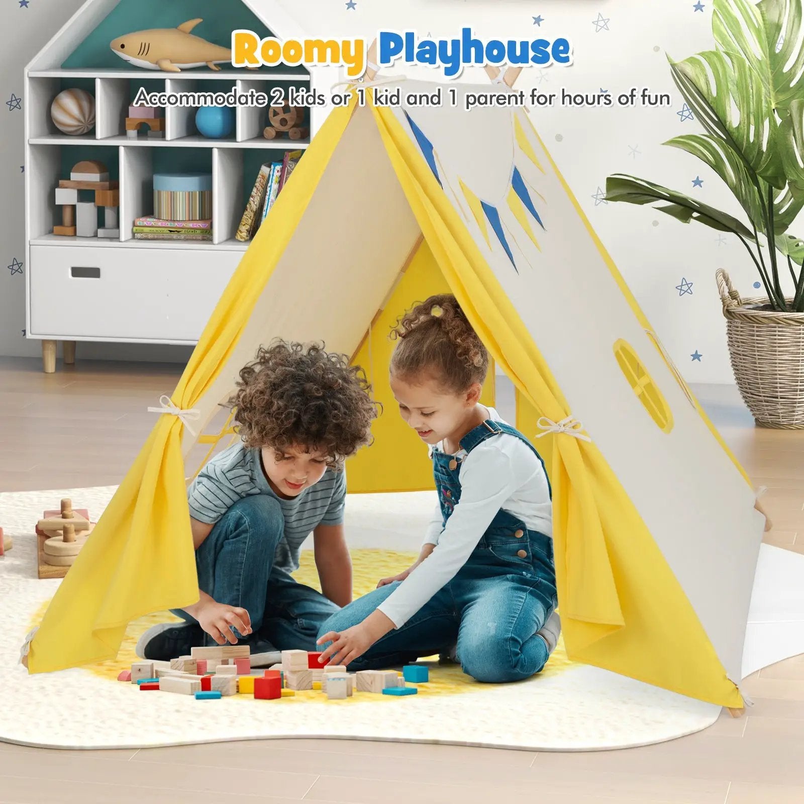 Kids Play Tent with Solid Wood Frame Holiday Birthday Gift & Toy for Boys & Girls-Yellow by DirectDeals
