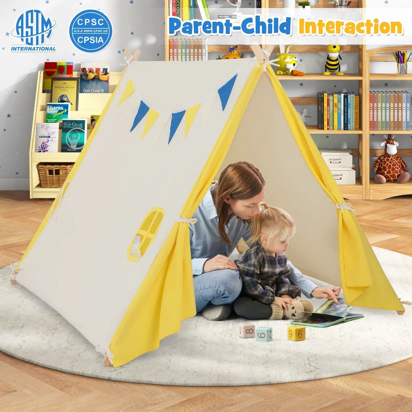 Kids Play Tent with Solid Wood Frame Holiday Birthday Gift & Toy for Boys & Girls-Yellow by DirectDeals
