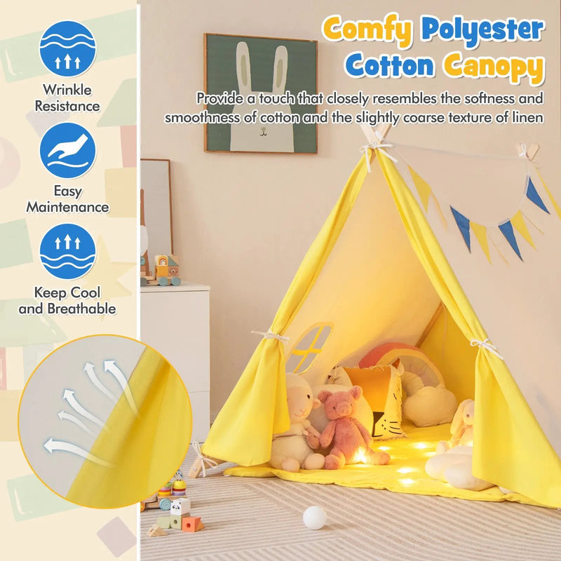 Kids Play Tent with Solid Wood Frame Holiday Birthday Gift & Toy for Boys & Girls-Yellow by DirectDeals