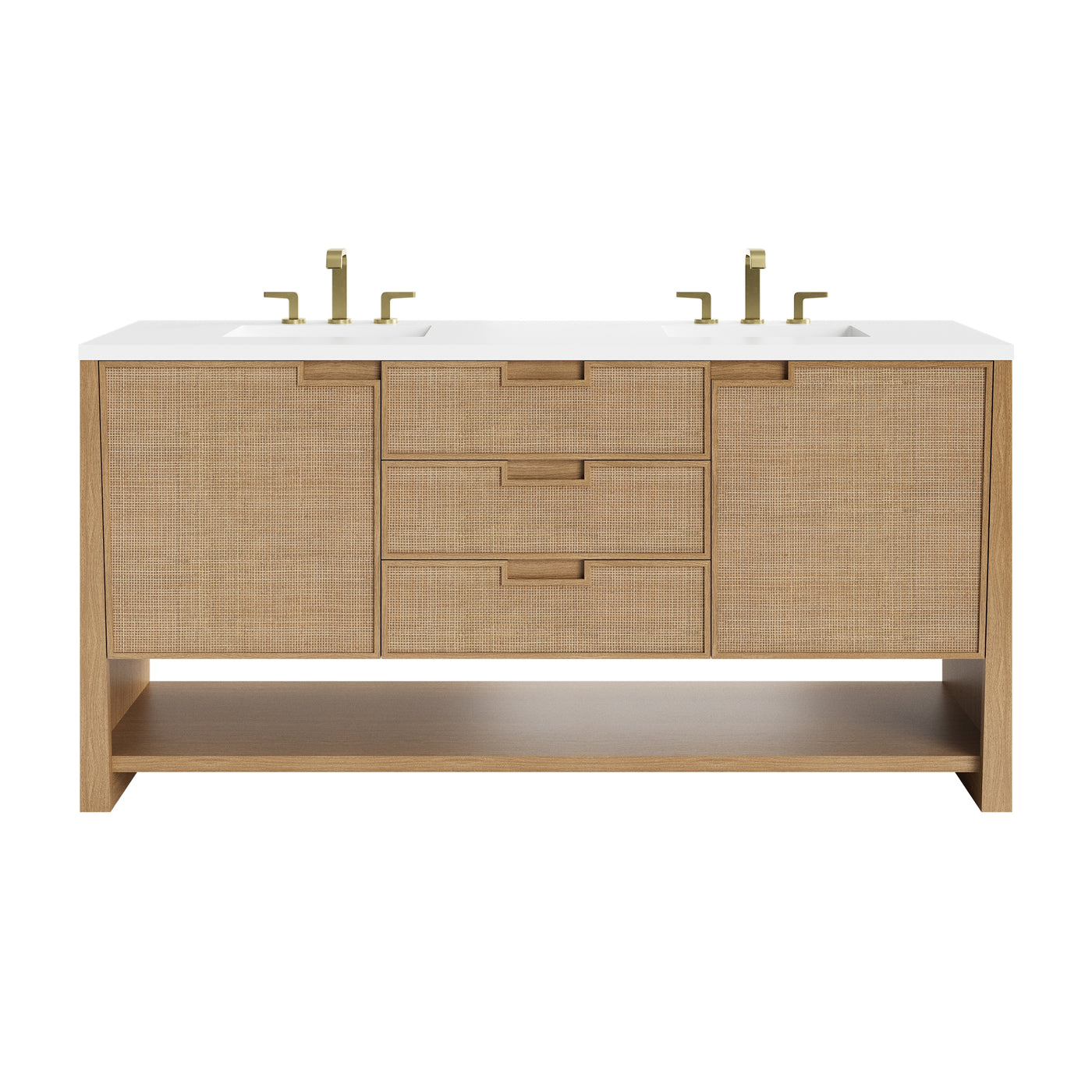 James Martin Solene 72" Double Bathroom Vanity, Seaside Oak with White Zeus countertop