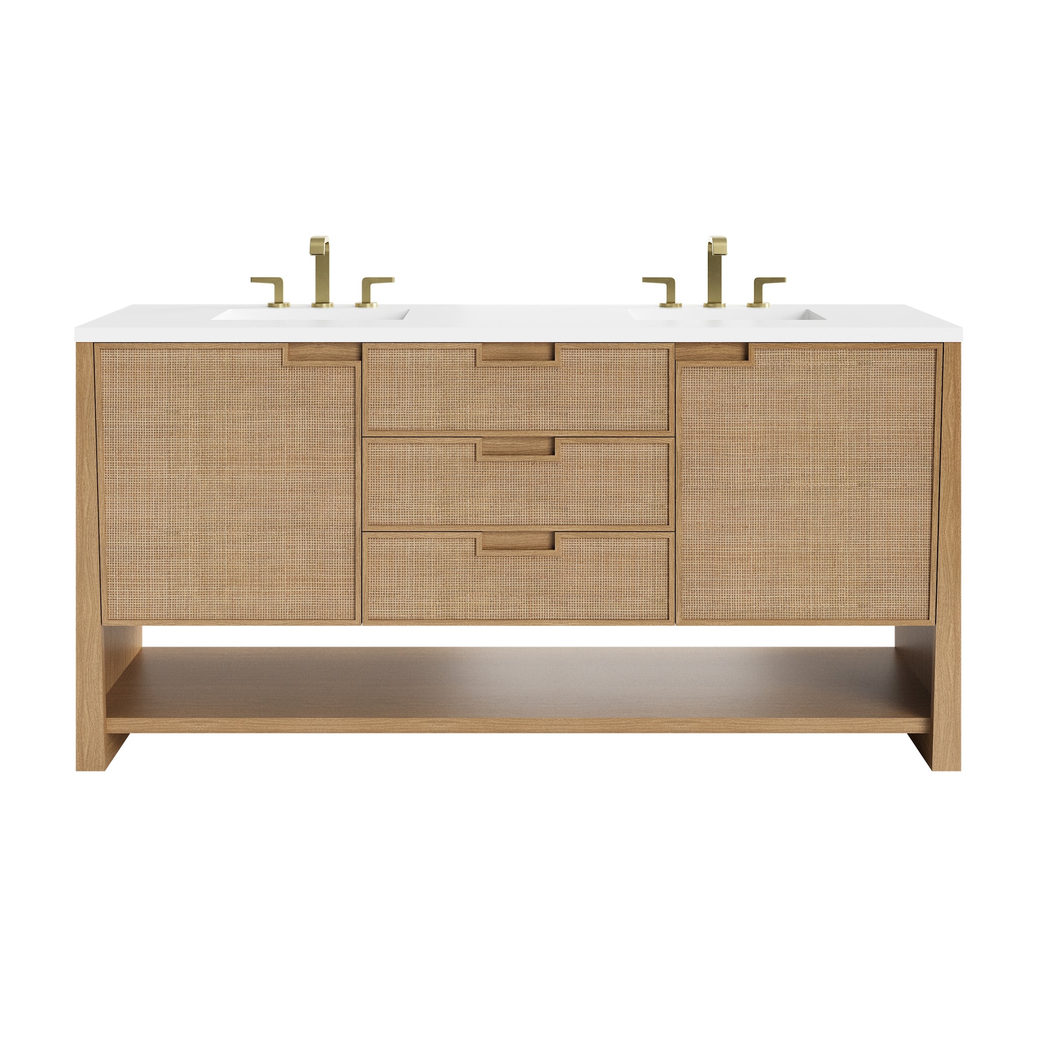 James Martin Solene 72" Double Bathroom Vanity, Seaside Oak with White Zeus countertop