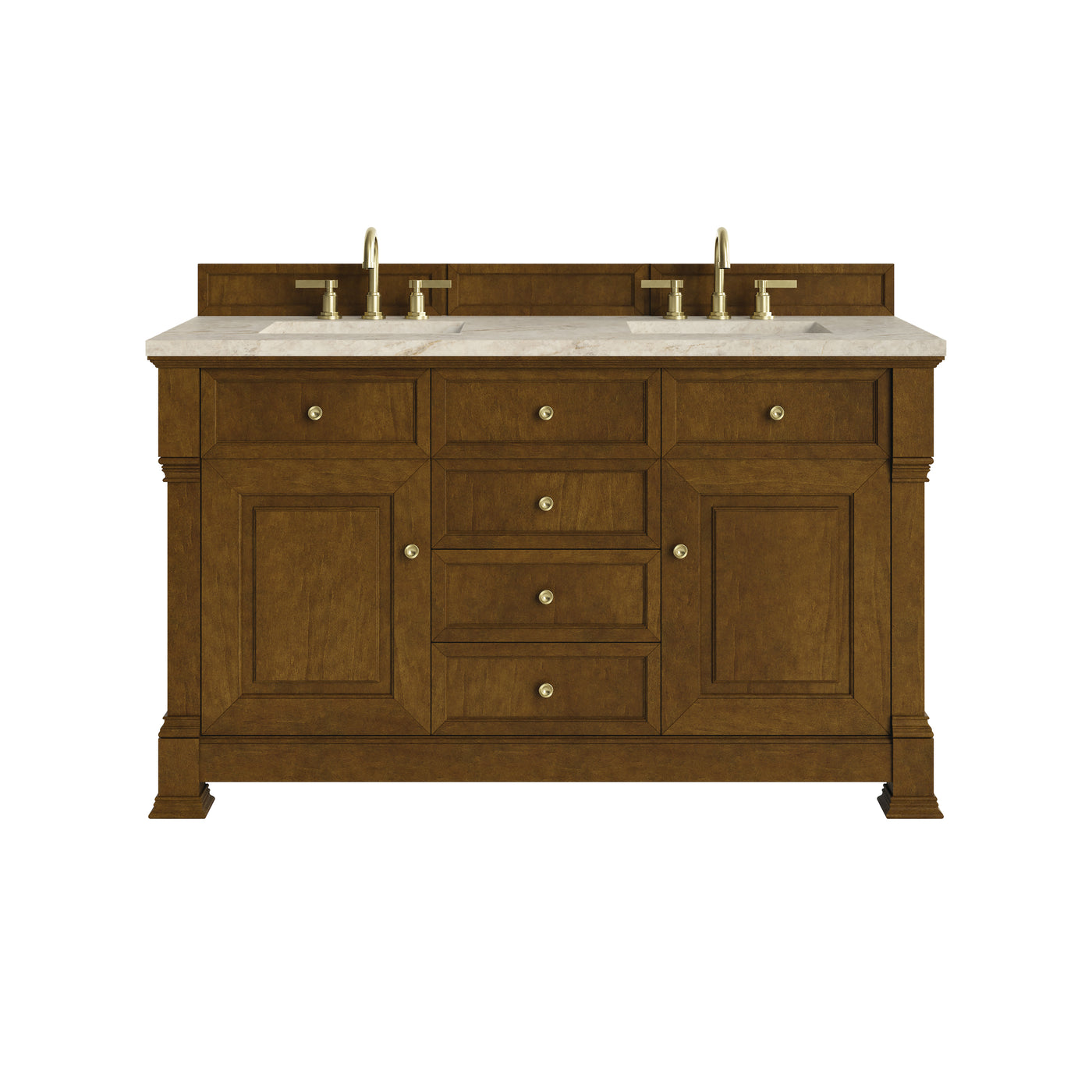 James Martin Brookfield 60" Double Bathroom Vanity, Honey Oak with Tajnar countertop