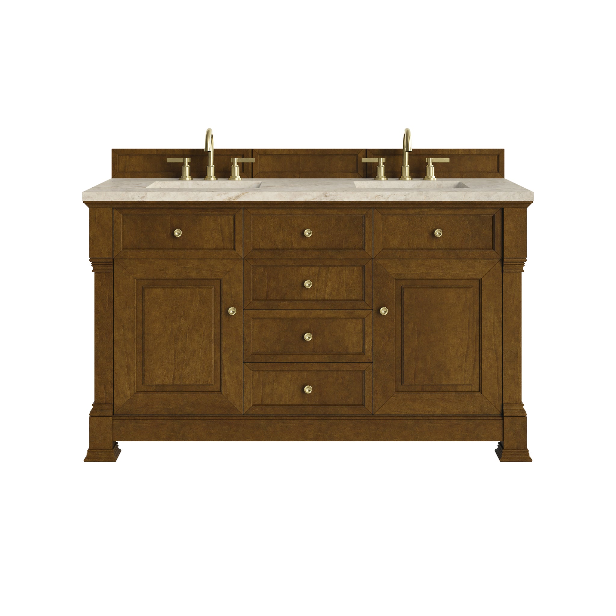 James Martin Brookfield 60" Double Bathroom Vanity, Honey Oak with Tajnar countertop