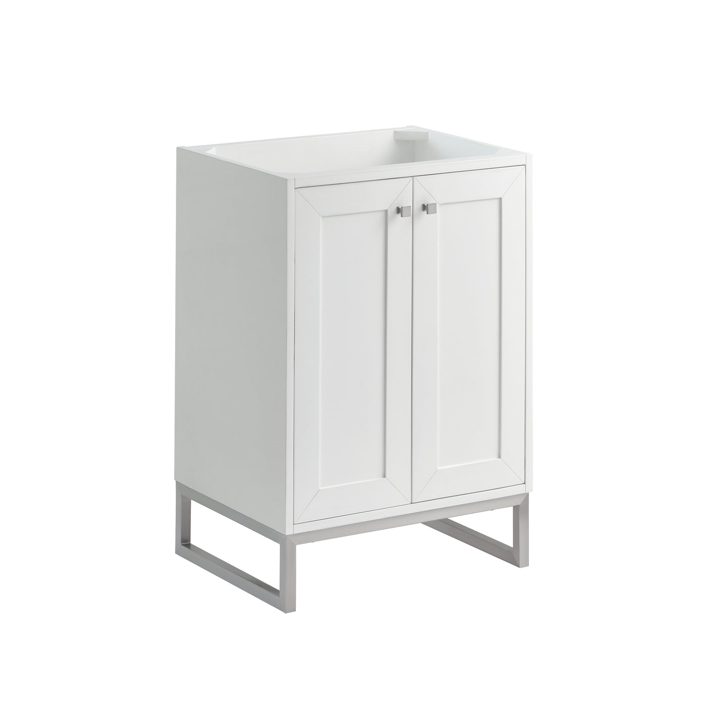 James Martin Chianti 24" Single Bathroom Vanity, Glossy White with Select Your Top (Brushed Nickel) countertop
