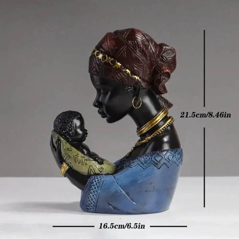 Traditional African Mother & Child Resin Sculpture Decorative Figurine by House Of Avana