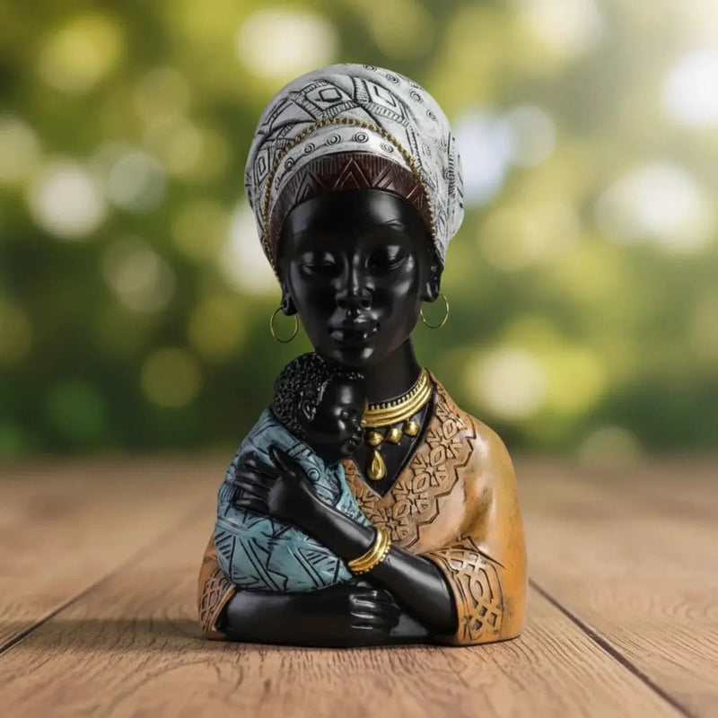 Traditional African Mother & Child Resin Sculpture Decorative Figurine by House Of Avana