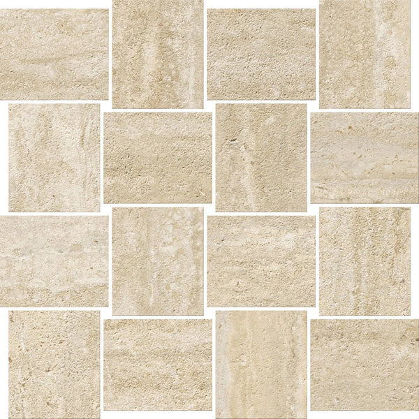Trail Vein Cut Beige Mosaic B Travertine Look Porcelain Mosaics 12x12