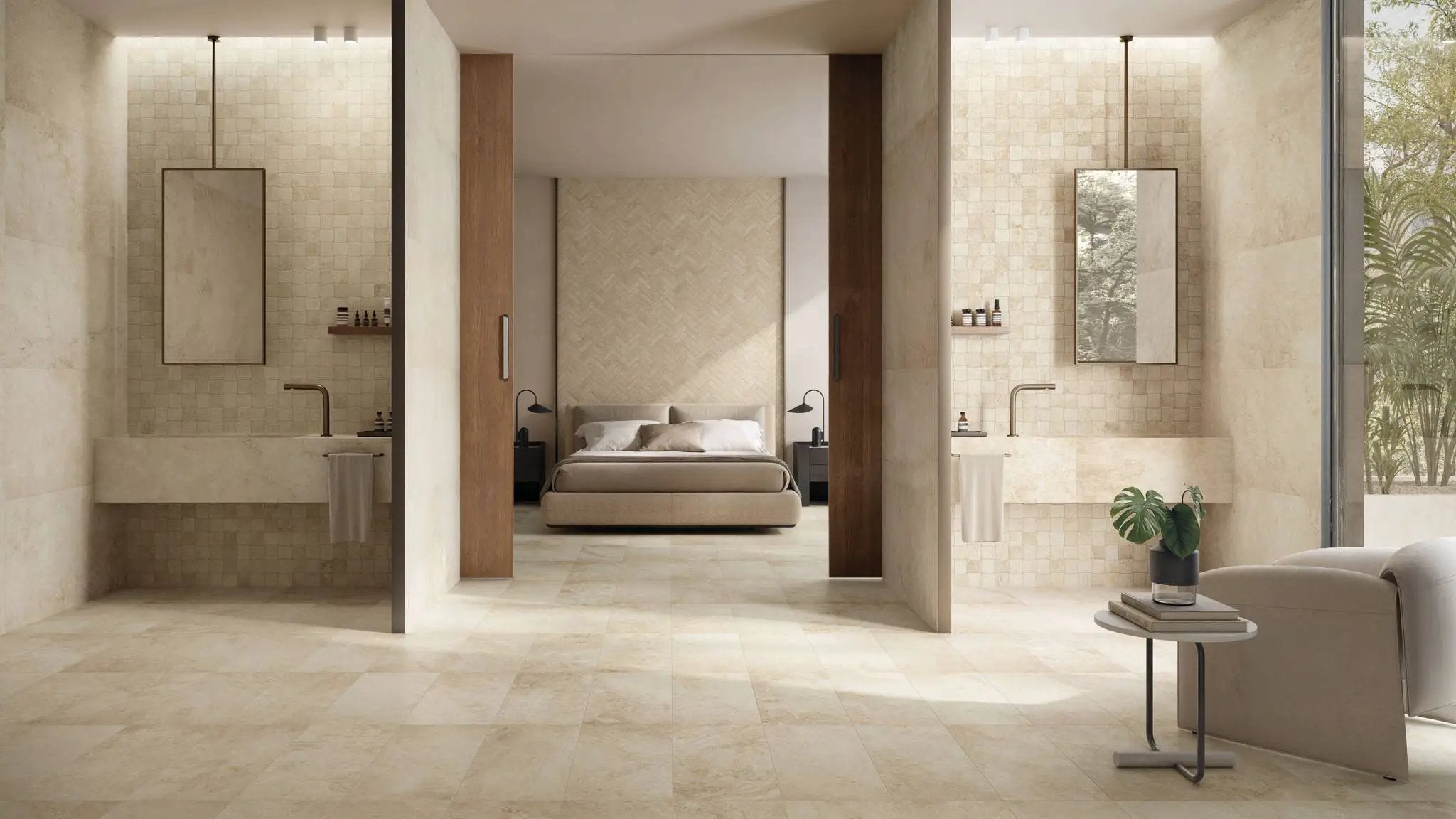 Trail Cross Cut Ivory Travertine Look Porcelain Tiles 12x24 by landmarkceramics
