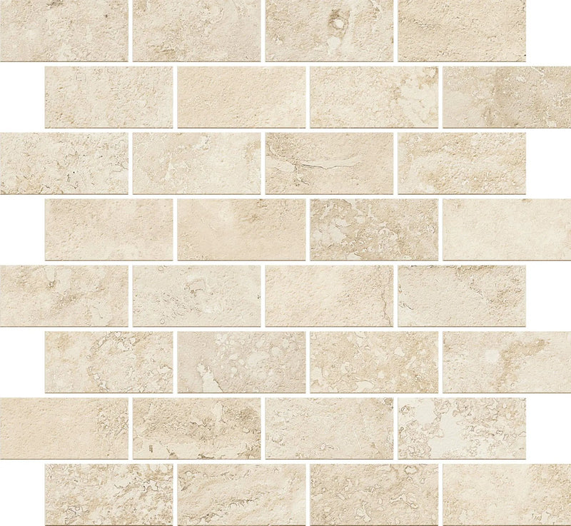 Trail Cross Cut Ivory Mosaic J Travertine Look Porcelain Mosaics 12x12 by landmarkceramics
