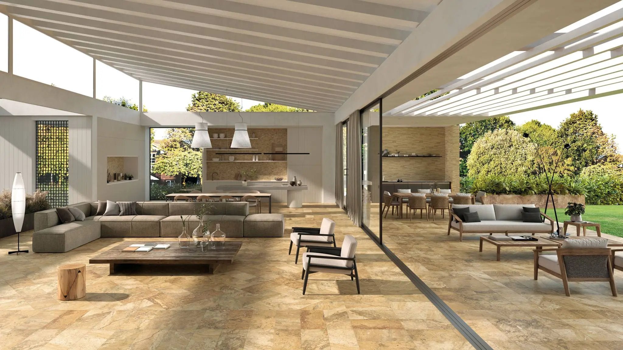 Trail Cross Cut Scabas Travertine Look Porcelain Tiles 12x24 by landmarkceramics