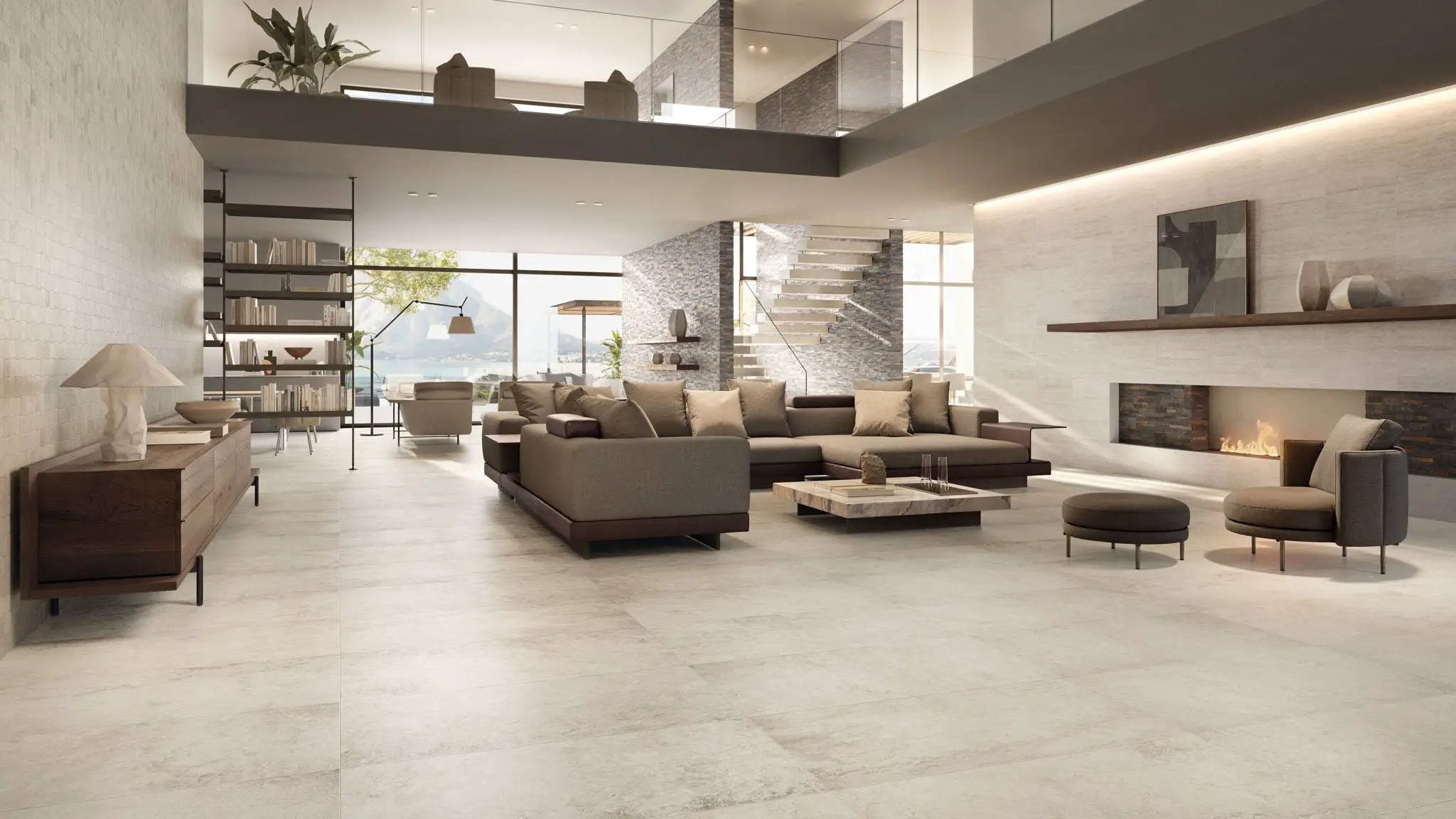 Trail Vein Cut Pearl Travertine Look Porcelain Tiles 12x24 by landmarkceramics