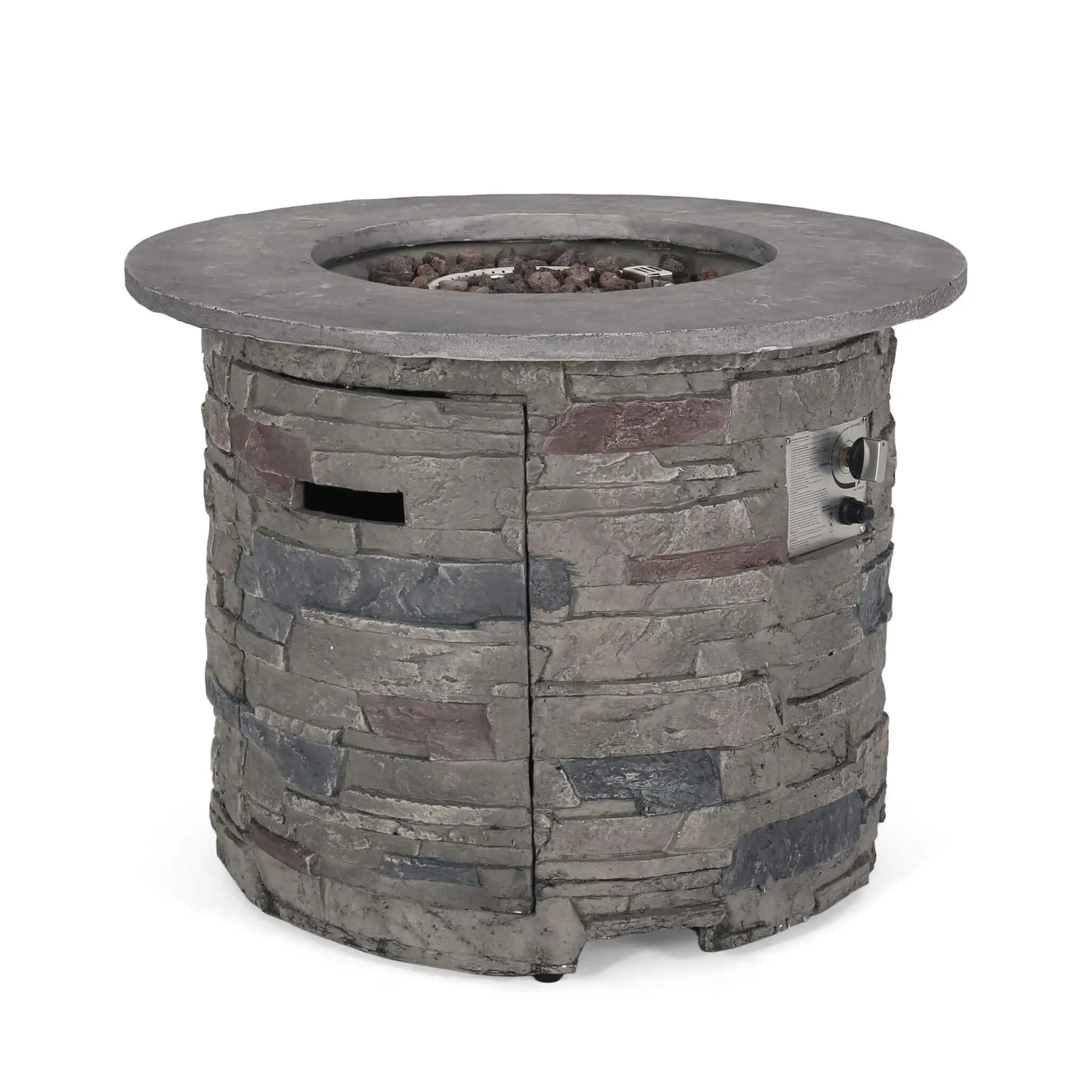 Alora 32-Inch Transitional Outdoor Concrete Round Propane Fire Pit Table, Gray (SAK48268) by SAKSBY WHOLESALE