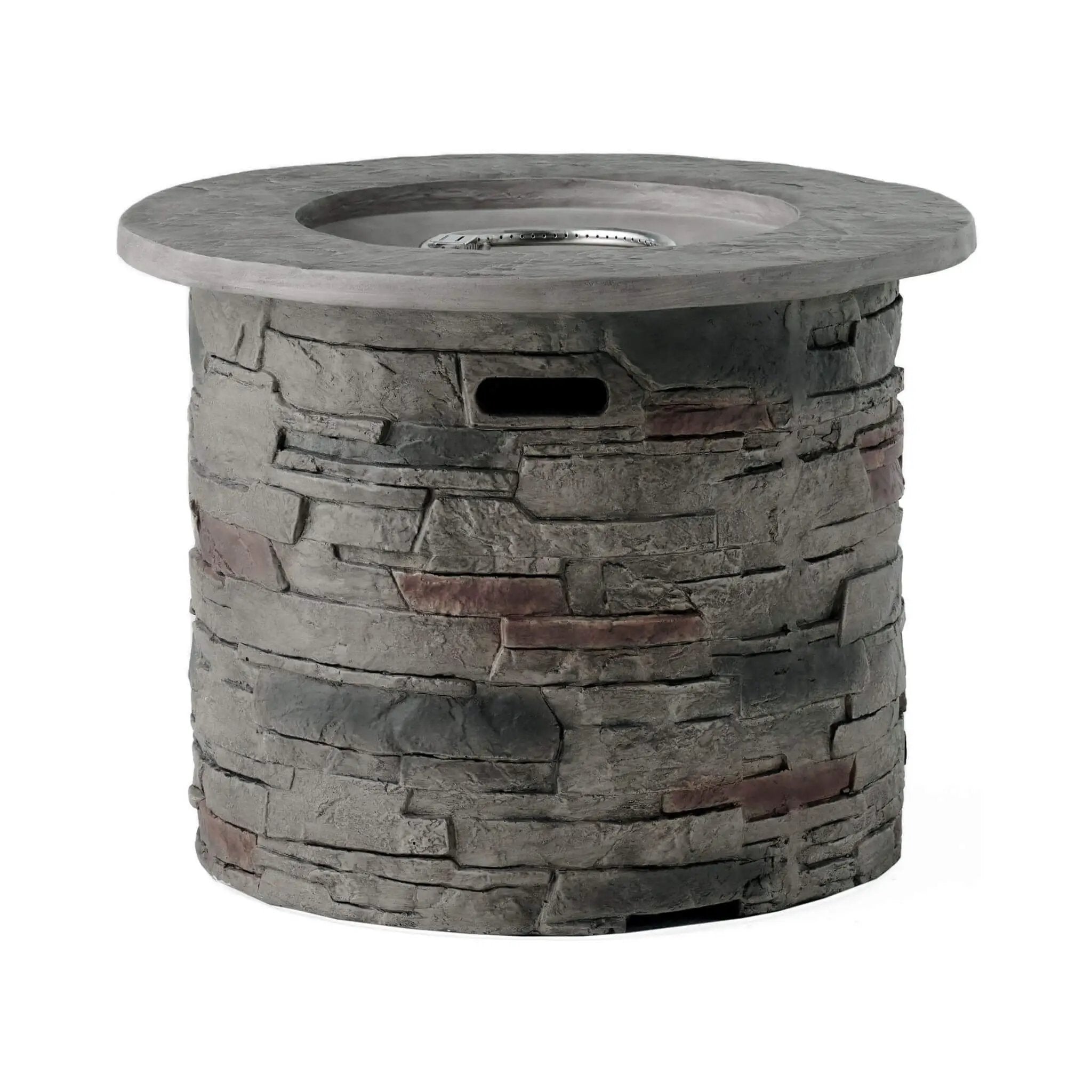 Alora 32-Inch Transitional Outdoor Concrete Round Propane Fire Pit Table, Gray (SAK48268) by SAKSBY WHOLESALE