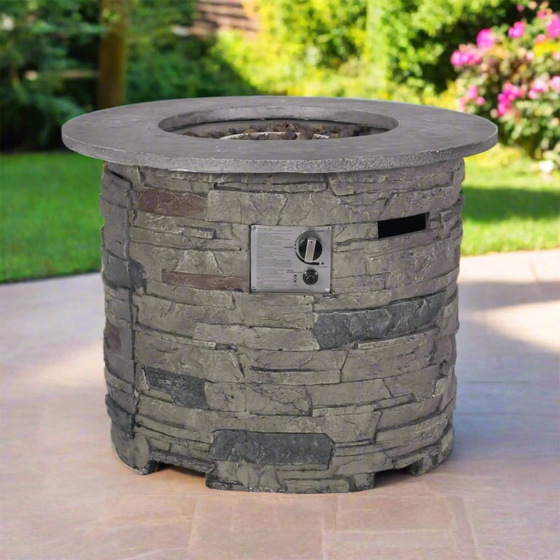 Alora 32-Inch Transitional Outdoor Concrete Round Propane Fire Pit Table, Gray (SAK48268) by SAKSBY WHOLESALE