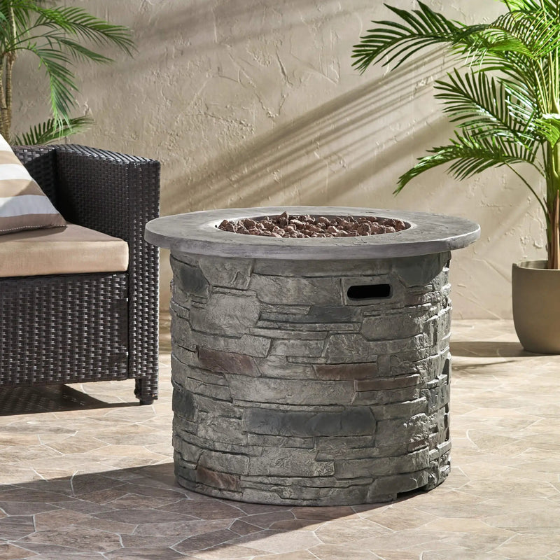 Alora 32-Inch Transitional Outdoor Concrete Round Propane Fire Pit Table, Gray (SAK48268) by SAKSBY WHOLESALE