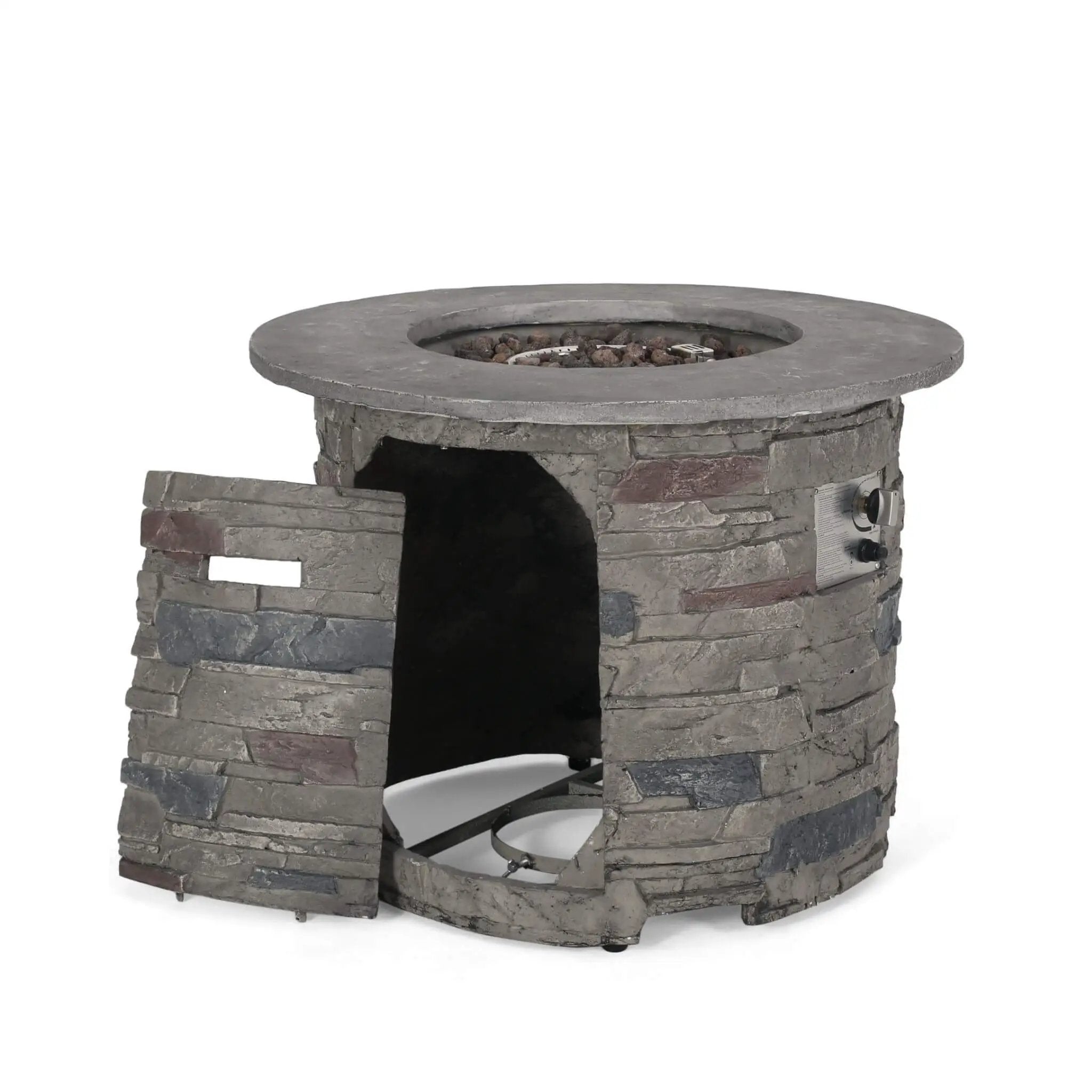 Alora 32-Inch Transitional Outdoor Concrete Round Propane Fire Pit Table, Gray (SAK48268) by SAKSBY WHOLESALE