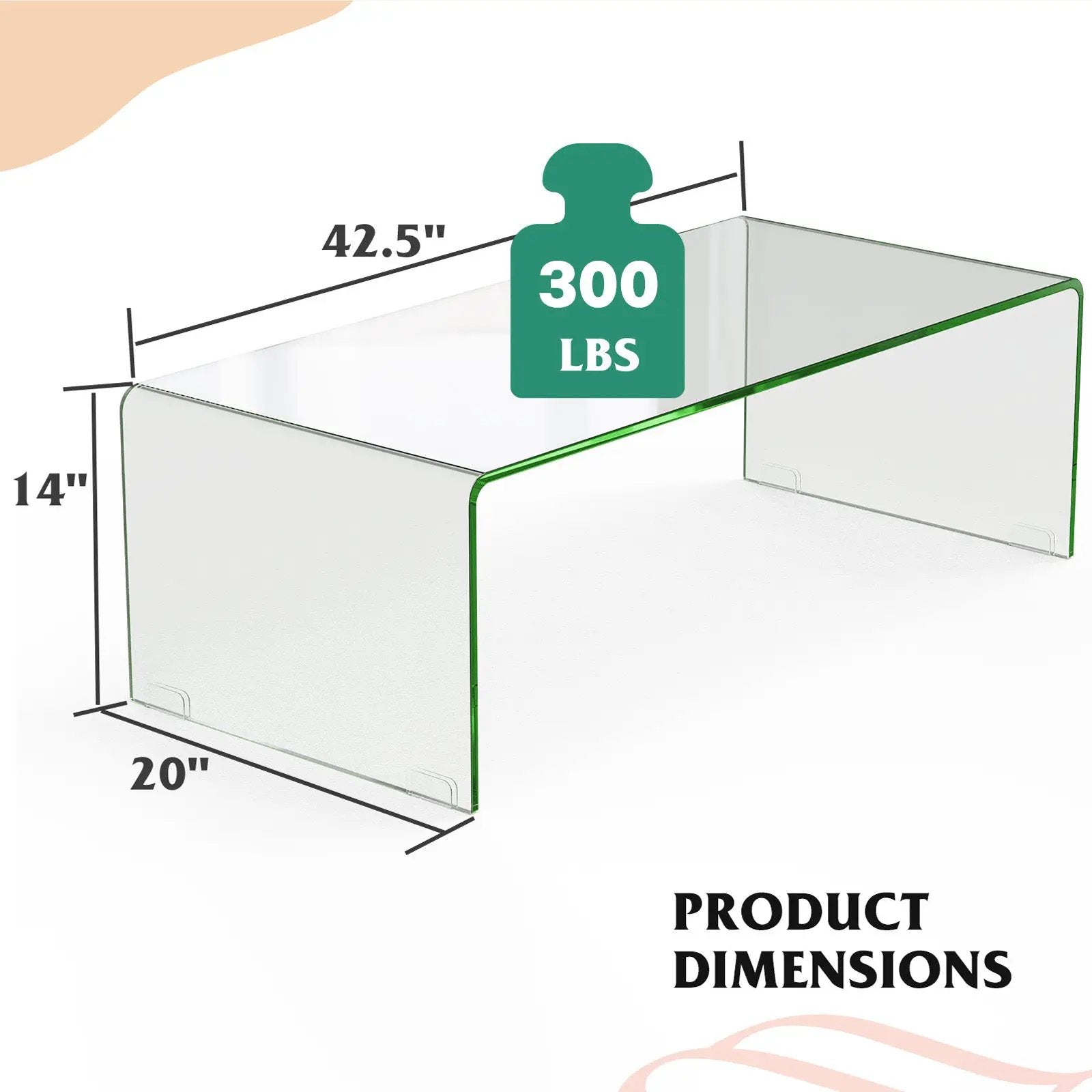 42 x 19.7 Inch Clear Tempered Glass Coffee Table with Rounded Edges-Transparent by DirectDeals