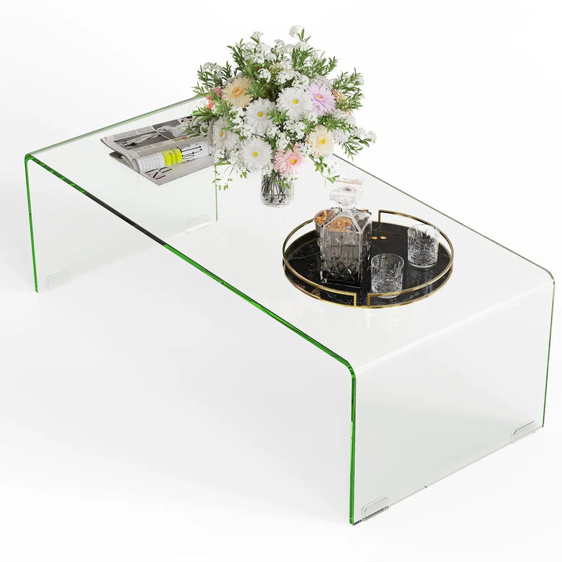 42 x 19.7 Inch Clear Tempered Glass Coffee Table with Rounded Edges-Transparent by DirectDeals