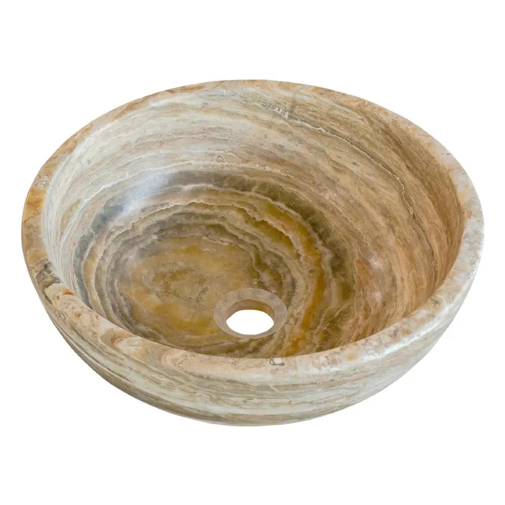 Travertine Onyx Natural Stone Round Vessel Sink - 16 Inch Diameter by GobekDesign