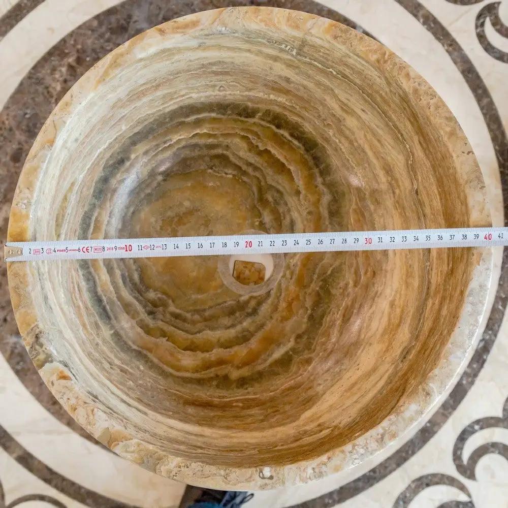 Travertine Onyx Natural Stone Round Vessel Sink - 16 Inch Diameter by GobekDesign
