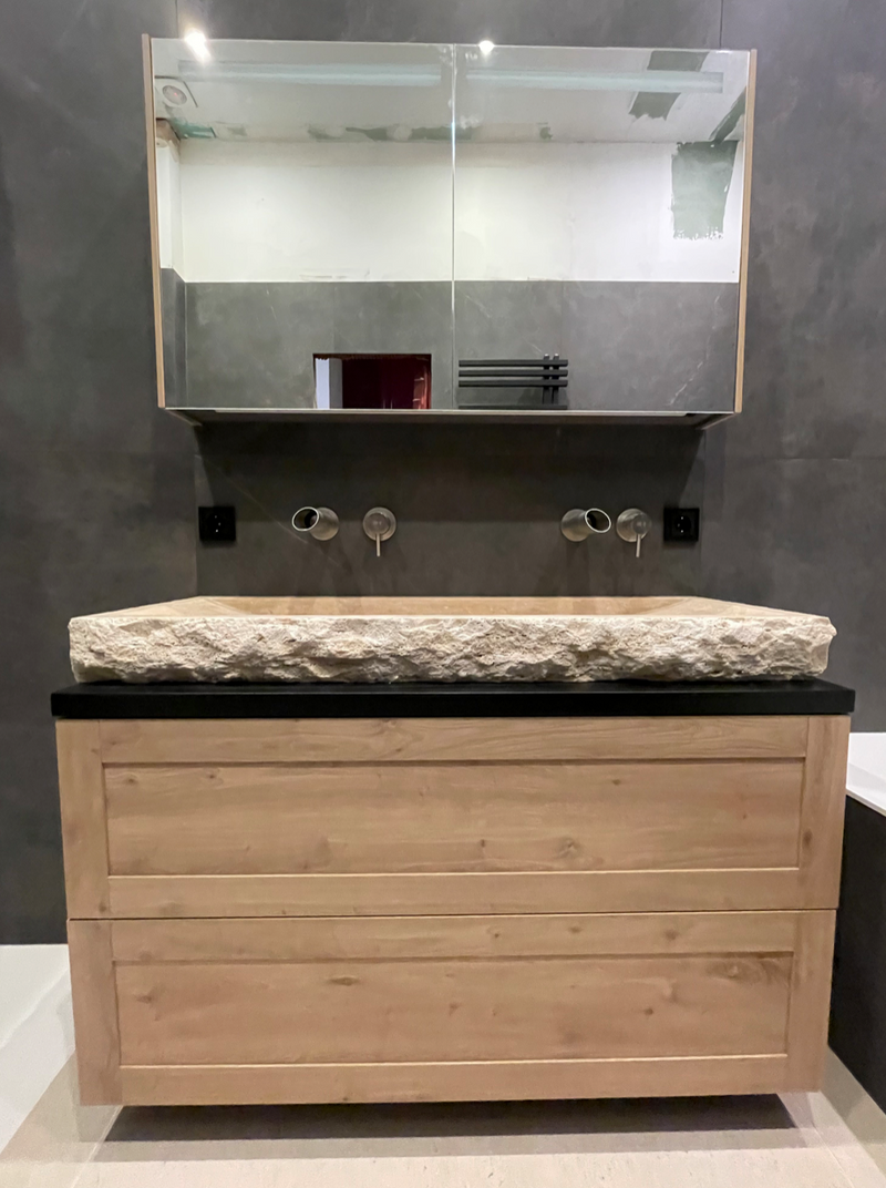 Troia Light Travertine Rectangular Vessel Sink Honed and Hand-Split (W)16" (L)48" (H)4" by GobekDesign