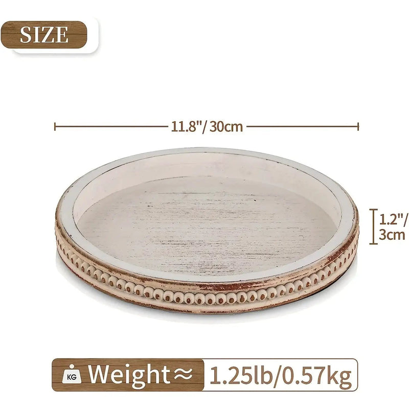 Tray - Decorative Wood White Round by House Of Avana
